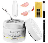Aokitec Building Gel Kit: 60g Builder Hard Gel with Brush Nail Forms for Creating C-arc of Nail Surface, Acrylic Kit for Extension & Repair, Home Salon Use, Clear