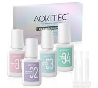 Aokitec Dip Powder Liquid Set, 4*10ml, Dip Base Top Coat Activator Brush Saver with 3 Replacement Brushes for Dipping Acrylic Power, DIY Dipping Acrylic Nails