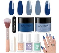 Aokitec Dip Powder Nail Kit - Blue & Shimmer Nail Powder with Dip Liquid Nail Supplies, Dipping Acrylic Nail Kit for Nail Art, Easy to Carry & Use, Dipping Acrylic Nail Set Gift for Women & Girls