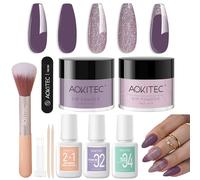 Aokitec Dip Powder Nail Kit, Deep Aubergine Cream & Mauve Shimmer Nail Powder with Dip Liquid for Nail Art, Dipping Acrylic Nail Kit for Holiday Travel, Nail Set Gift for Women & Girls