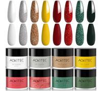 Aokitec Dip Powder Set, Advent Calendar 2025, 8 Christmas Colours Dipping Acrylic Powder Red Glitter Green Gold White Nails Set for Christmas Nails, New Year Gift for Women Girls