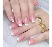 Aokitec French Square Press On Nails - False Acrylic Nails with Nail File & Adhesive Tabs, 24 Nudes Full Cover Stick on Nails in 12 Sizes Easy to Carry & Use Waterproof, Gift for Women & Girls