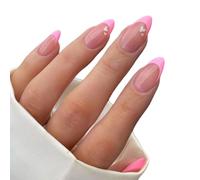 Aokitec French Tip False Nails - Short Almond False Acrylic Nails with Nail File & Adhesive Tabs, 24 Pink Full Cover Stick on Nails in 12 Sizes Easy to Carry & Long-Lasting, Daily Series Nail Set