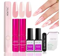 Aokitec Gel Nail Kit with UV Lamp: 2 Colors Gel Nail Polish Kit Mini Salon, Base & Top Coat and Nail File, Nudes Pink Gel Polish Set DIY Travel Nail Art Manicure Set for Women