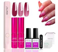 Aokitec Gel Nails Starter Kit with Lamp: Rose Red and Glitter Gel Nail Polish Set with Handheld Nail UV Light with Base and Top Coat Salon Kit for Manicure DIY at Home Travel Gifts for Women
