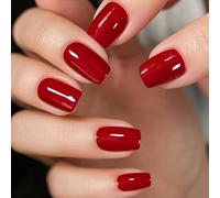 Aokitec Press On Nails Short Square - False Acrylic Nails with Nail File & Nail Sticky Tabs, 24 Red Full Cover Stick on Nails in 12 Sizes Easy to Carry & Use Long-Lasting for Party Wedding Christmas