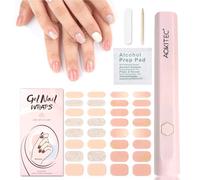 Aokitec Semi Cured Gel Nail Stickers with UV Nail Lamp - 2 * 16pcs Gel Nail Strips with UV Light No Hurt to Nails & Time-saving Nail Wraps for Nail Art Manicure Easy to Apply & Remove, Nude Series
