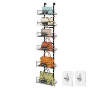 Aokitsink Hanging Purse Handbag Organizer Rack with Name Plate, Over The Door Detachable Bag Storage Rack - Can Use As 1/2 Part, Wall Mounted Adjustable Bag Rack with Stickers & Tapes