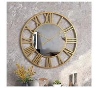 AOKLEY Modern Mirror Wall Clock for Living Room, Large Vintage Retro Wall Decor, Metal Frame Big Silent Non Ticking Clock for Kitchen Decor, Bedroom, Study Decoration,Gold,40cm/15.7in