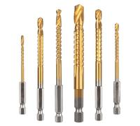 AOKLIT 6 Pack Titanium Coated HSS Twist Drill Bit, 3-8mm Hex Shank Serrated Cutting Drill Bit Woodworking Tools for Wood Metal Plastic Hole