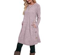 Aokosor Jumper Dress for Women Casual Dress Ladies Long Sleeve Long Dress with Pockets Side Buttons Tunic Tops Pink Size 22-24, XXL