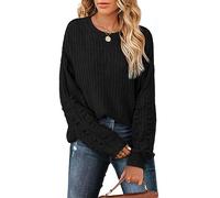 Aokosor Jumpers for Women Long Sleeve Tops Ladies Knitted Sweater Crewneck Loose Sweatshirts Black Size 10-12