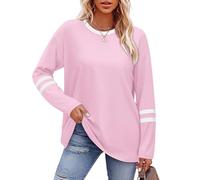 Aokosor Jumpers for Women Long Sleeve Tops Striped Colour Block Crew Neck Tunic Shirts Pink Size 6-8