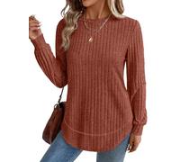 Aokosor Ladies Jumpers for Women UK Long Sleeve Tops for Women Crew Neck Fall Clothing Ladies Tops Size 18-20 Caramel XL