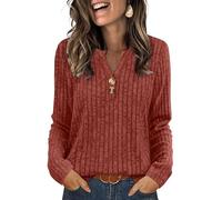 Aokosor Ladies V Neck Jumpers UK- Long Sleeve Tops for Women Ladies Button Lightweight Tunic Caramel Size 18-20