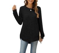 Aokosor Long Sleeve Tops for Women UK Ladies Jumpers with Side Split & Curved Hem - Ladies Tunic Tops & Jumper Size 22-24 Black
