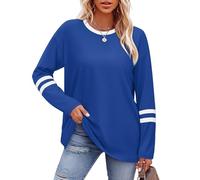 Aokosor Sweatshirts for Women Long Sleeve Tops Striped Colour Block Crew Neck Tunic Shirts Royal Blue Size 14-16