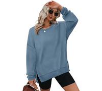 Aokosor Sweatshirts for Women Oversized Jumpers Ladies Tops Crewneck Long Sleeve Tops Side Split Blue Size 22-24