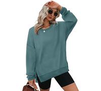 Aokosor Sweatshirts for Women Oversized Jumpers Ladies Tops Crewneck Long Sleeve Tops Side Split Pine Green Size 14-16