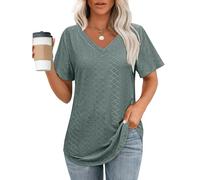 Aokosor T Shirts for Women Plus Size Clothing Ladies Summer Tops V Neck Short Sleeve Tshirt Curved Hem Tees Loose Fit Sage Green Size 14-16
