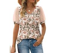 Aokosor Tops for Women V Neck T Shirts Ladies Swiss Dot Puff Sleeve Summer Tee Butterfly Size 22-24