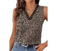 Aokosor Vests for Women V Neck Lace Summer Tops Sleeveless Casual Tank Leopard Size 14-16