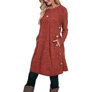 Aokosor Women's Long Sleeve Tunic Dress with Pockets and Side Buttons - Caramel, Size 10-12