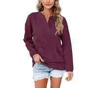 Aokosor Womens Sweatshirts Ladies Jumpers for Women UK Long Sleeve Tops Ladies Loose Sweatshirts with Buttons Plain Size 14-16 Fuchsia