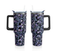 Aokoyi 40 Oz Gothic Tumbler with Handle and Straw, Goth Skull Stainless Steel Insulated Cup Water Bottle, Halloween Holiday Gifts for Women Men (1PC)