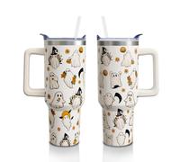 Aokoyi Halloween Ghost 40 Oz Tumbler With Handle and Straw, Cute Spooky Stainless Steel Insulated Cup Water Bottle, Holiday Gifts for Women Men (1PC)