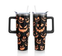 Aokoyi Halloween Pumpkin Face 40 Oz Tumbler With Handle and Straw, Stainless Steel Insulated Cup Water Bottle, Holiday Gifts for Women Men (1PC)