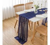 AOKSUNOVA Chiffon Table Runner Dark Blue Organza Table Runner Tulle Fabric 3 m x 70 cm Decorative Fabric