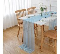 AOKSUNOVA Table Runner Blue 75 x 400 cm Chiffon Table Runner Tulle Decorative Fabric Wedding Light Blue Christening 4M