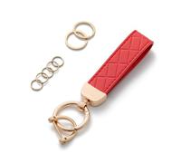 AOKSUNOVA Women's Leather Car Key Fob, Red-01, 9 cm