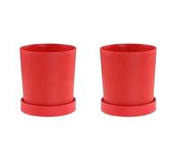 Aoktorkit 2 Sets Small Plant Pot With Saucers 11.2CM Red Plastic Flower Seedling Pot 11.3 * 12.4CM Flower Pots for Cactus Succulent House Plants