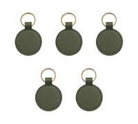 Aoktorkit 5PCS Leather Access Control Card Holder Round PU Leather Key Fob Protector DIY Keychain Holder for ID Key Card,Dark Green