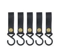 Aoktorkit 5PCS S Hook with Leather Loop for Hanging Black PU Leather Metals Hooks for Kitchen,Bathroom