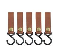 Aoktorkit 5PCS S Hook with Leather Loop for Hanging Coffee Brown PU Leather Metals Hooks for Kitchen,Bathroom