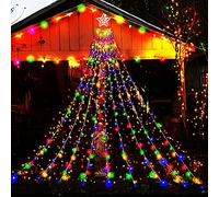 Aokudoni 12.6ft 350LED Waterfall Lights, Multi-colored Christmas Decorations, Outdoor Christmas Lights for Tree, House, Party, Multicolor