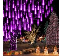 Aokudoni Halloween Decorations Outdoor, Upgraded 16inch/40cm Meteor Shower Rain Lights, Purple Icicle String Lights for Xmas Tree Decoration Holiday New Year Party, UL Plug