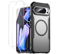AOKUMA Magnetic Carbon Fiber Case for Google Pixel 9 Pro XL, Phone Case,with 2 Pack Screen Protector,Military Grade Carbon Fiber Case Cover Compatible with MagSafe for Google Pixel 9 Pro XL - Black
