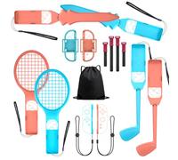 AOKUMA Switch 2 Sports Accessories Bundle for Nintendo Switch 2 Sports,15 in 1 Accessories Kit for Console Games:Tennis Rackets,Sword Grips,Golf Clubs,Wrist Dance Bands & Leg Strap,With Carry Bag