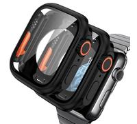 AOKUTDA 2 Pack Hard Case Designed for Apple Watch Series 6/5/4/SE 44mm (Looks Like Ultra&Ultra2) with Built-in 9H Tempered Glass Screen Protector 44mm + Back Frame + Crown,Black