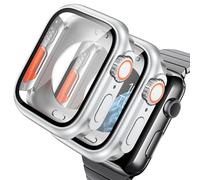 AOKUTDA 2 Pack Hard Case Designed for Apple Watch Series 6/5/4/SE 44mm (Looks Like Ultra&Ultra2) with Built-in 9H Tempered Glass Screen Protector 44mm + Back Frame + Crown,Silvery