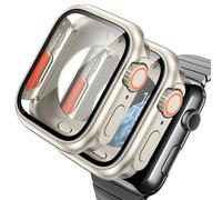 AOKUTDA 2 Pack Hard Case Designed for Apple Watch Series 6/5/4/SE 44mm (Looks Like Ultra&Ultra2) with Built-in 9H Tempered Glass Screen Protector 44mm + Back Frame + Crown,Starlight