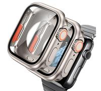 AOKUTDA 2 Pack Hard Case Designed for Apple Watch Series 6/5/4/SE 44mm (Looks Like Ultra&Ultra2) with Built-in 9H Tempered Glass Screen Protector 44mm + Back Frame + Crown,Titanium Gold