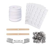 AOKUY 200ft Candle Wicks for Making Candles Pre-Waxed Wicks with Metal Tabs Includes 80 Dot Stickers & 1 Stainless Steel 2 Wooden Wick Holders, Perfect for Home&DIY Candles