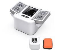 AOKUY Automatic Card Shuffler with Storage Bag - Foldable & Portable Electric Shuffler for UNO, Poker, Blackjack, Phase 10 - Quiet, One-Touch Shuffle, Fits 1-2 Decks (White)