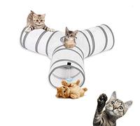 Aokuy Cat Tunnel and Cube Pop Up Collapsible Kitten Indoor Outdoor Toys - 3 Way or 1 Way Tube for Cats, Puppies, Kitties, Rabbits (White)