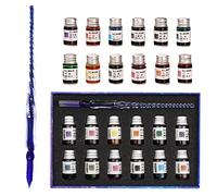 AOKUY Glass Pen Set Calligraphy Dip Pens,12 Colorful Inks,Caligraphy Sets for Art, Writing, Signature, Decoration, Gift